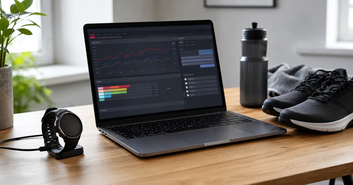 Reloj deportivo conectado a un portatil para sincronizar entrenamientos con FlowSync